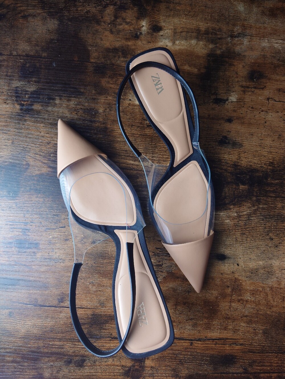Zara Clear Slingback Kitten Heel Pumps Nude Black EU 41 US 9.5 - Picture 4 of 4